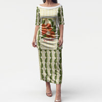 Aloha Hawaii Rambutan Palaka Motifs Puletasi Hawaiian Fruit Stylized Stamp LT14 Long Dress Yellow - Polynesian Pride