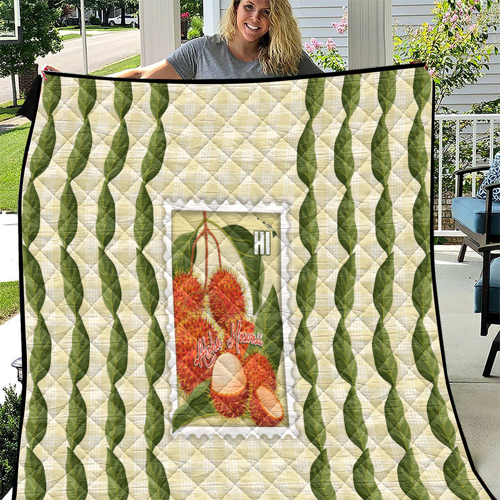 Aloha Hawaii Rambutan Palaka Motifs Quilt Hawaiian Fruit Stylized Stamp LT14 Yellow - Polynesian Pride