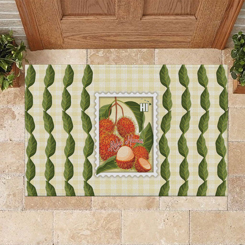 Aloha Hawaii Rambutan Palaka Motifs Rubber Doormat Hawaiian Fruit Stylized Stamp LT14 Yellow - Polynesian Pride