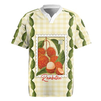 Aloha Hawaii Rambutan Palaka Motifs Rugby Jersey Hawaiian Fruit Stylized Stamp LT14 Yellow - Polynesian Pride