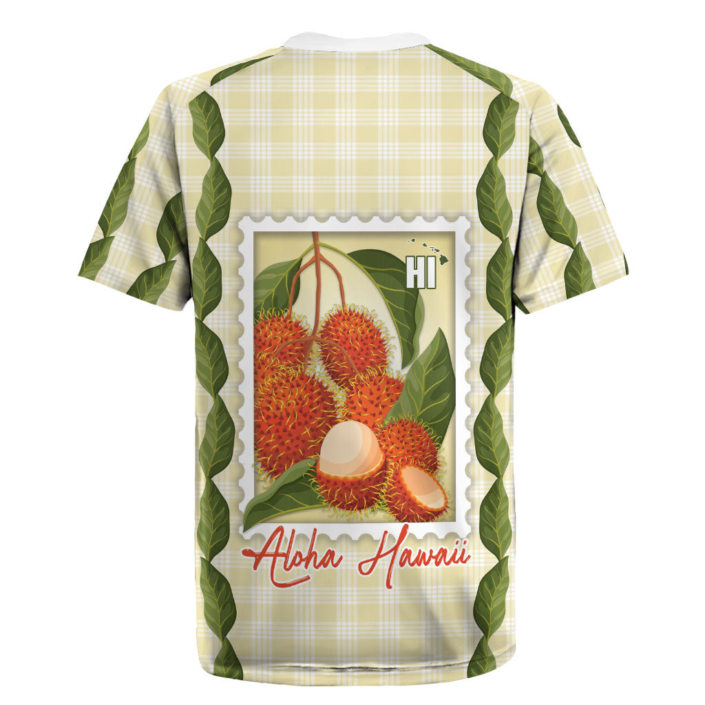 Aloha Hawaii Rambutan Palaka Motifs Rugby Jersey Hawaiian Fruit Stylized Stamp LT14 - Polynesian Pride