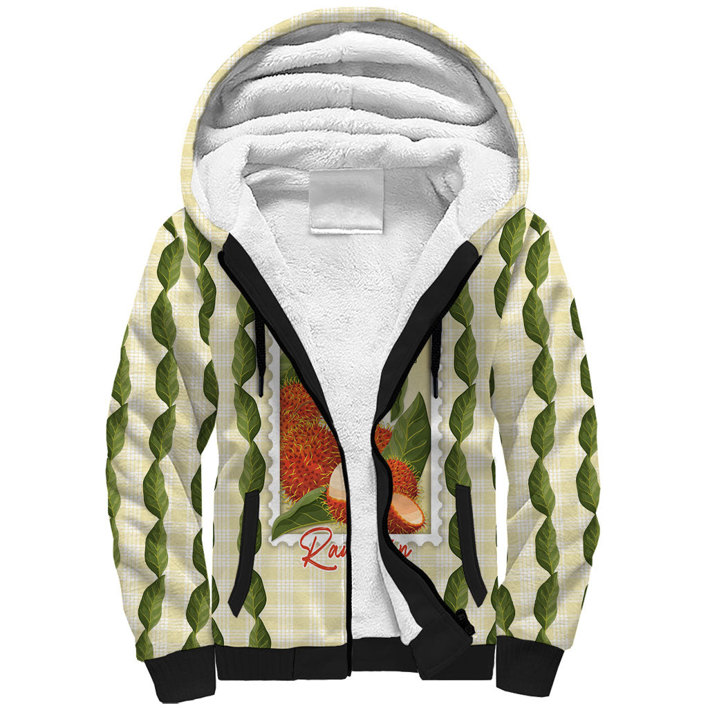 Aloha Hawaii Rambutan Palaka Motifs Sherpa Hoodie Hawaiian Fruit Stylized Stamp LT14 Unisex Yellow - Polynesian Pride