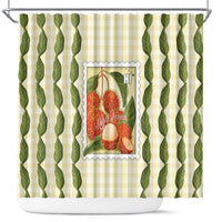 Aloha Hawaii Rambutan Palaka Motifs Shower Curtain Hawaiian Fruit Stylized Stamp LT14 Yellow - Polynesian Pride