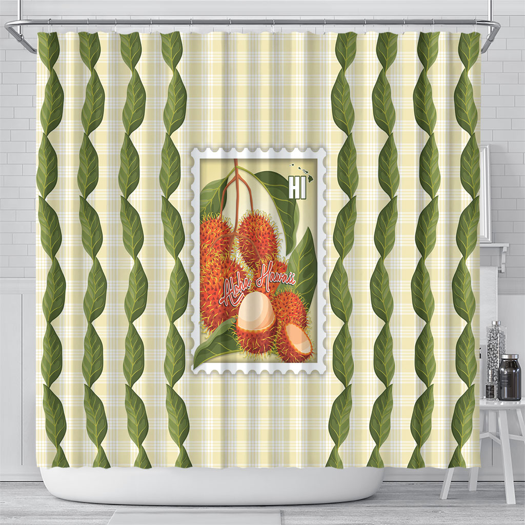 Aloha Hawaii Rambutan Palaka Motifs Shower Curtain Hawaiian Fruit Stylized Stamp LT14 - Polynesian Pride