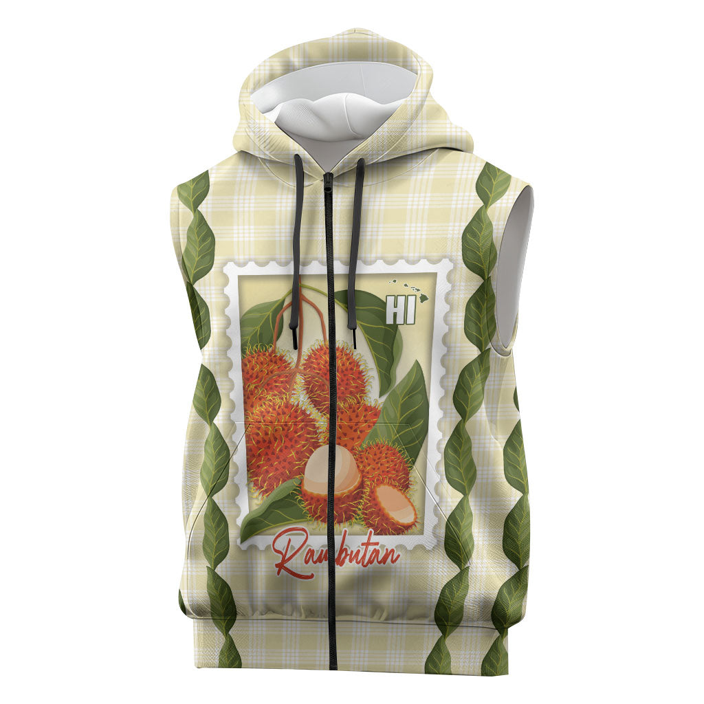 Aloha Hawaii Rambutan Palaka Motifs Sleeveless Zip Hoodie Hawaiian Fruit Stylized Stamp LT14 Yellow - Polynesian Pride