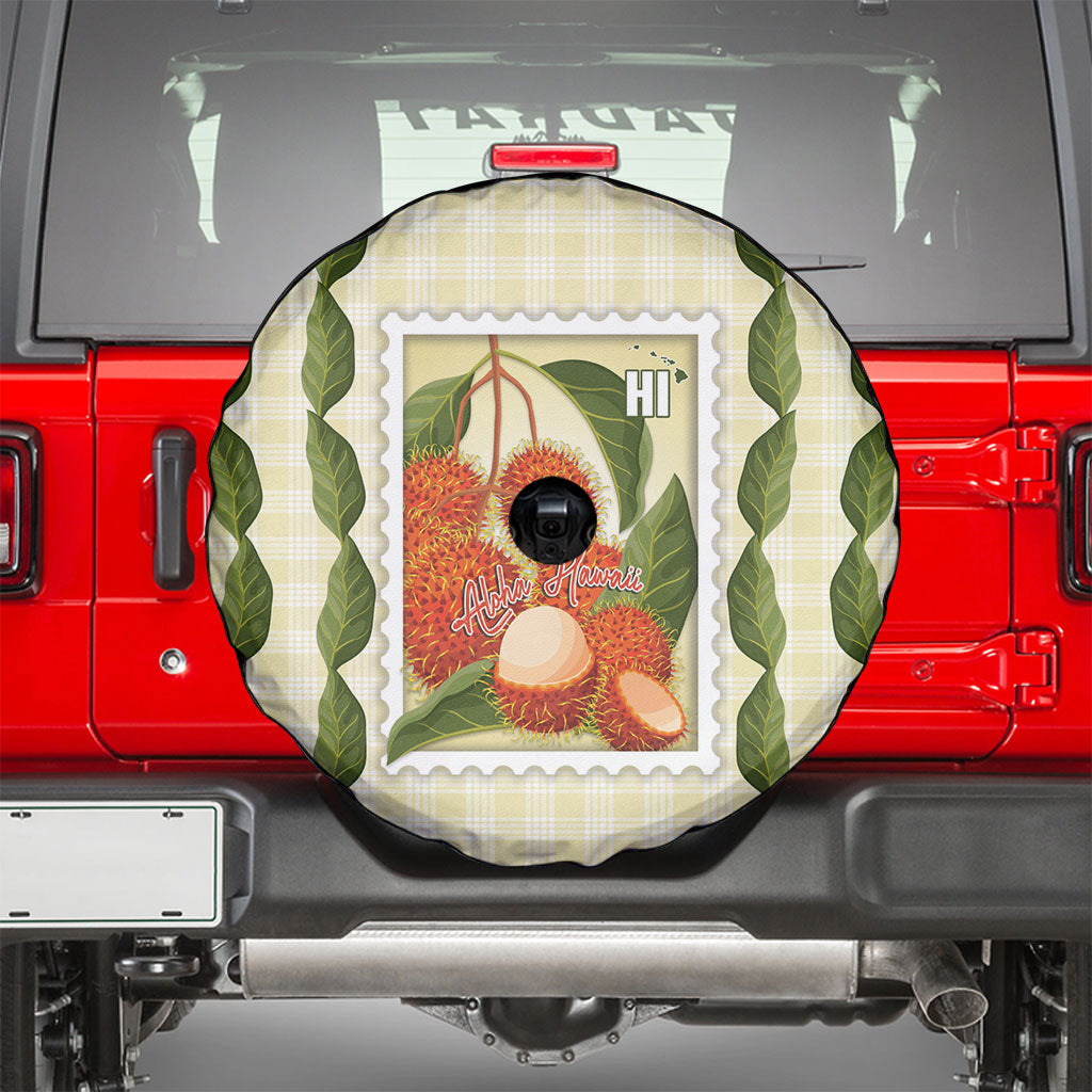Aloha Hawaii Rambutan Palaka Motifs Spare Tire Cover Hawaiian Fruit Stylized Stamp LT14 - Polynesian Pride