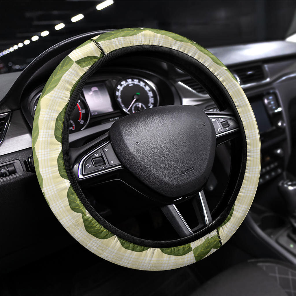 Aloha Hawaii Rambutan Palaka Motifs Steering Wheel Cover Hawaiian Fruit Stylized Stamp LT14 Universal Fit Yellow - Polynesian Pride