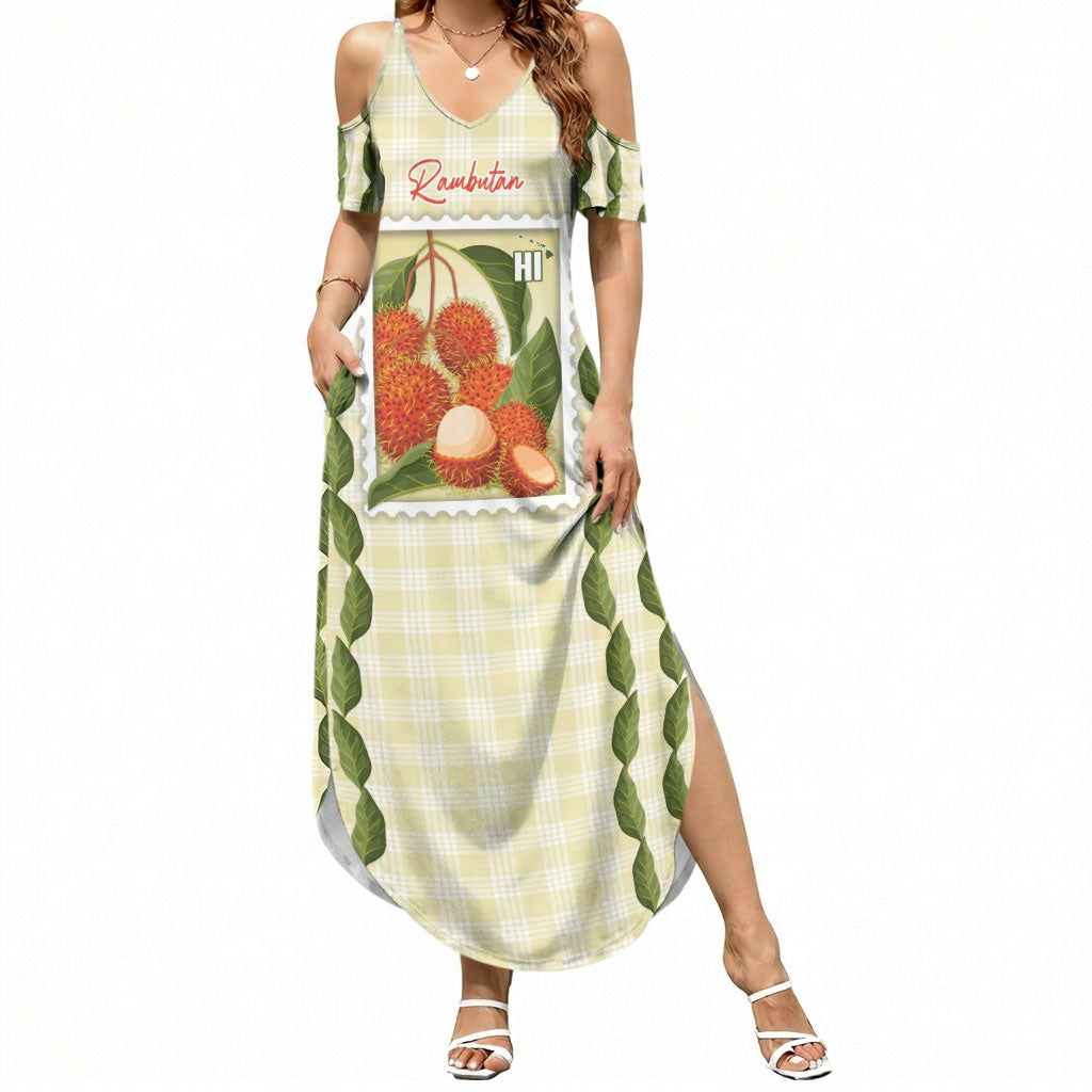 Aloha Hawaii Rambutan Palaka Motifs Summer Maxi Dress Hawaiian Fruit Stylized Stamp LT14 Women Yellow - Polynesian Pride