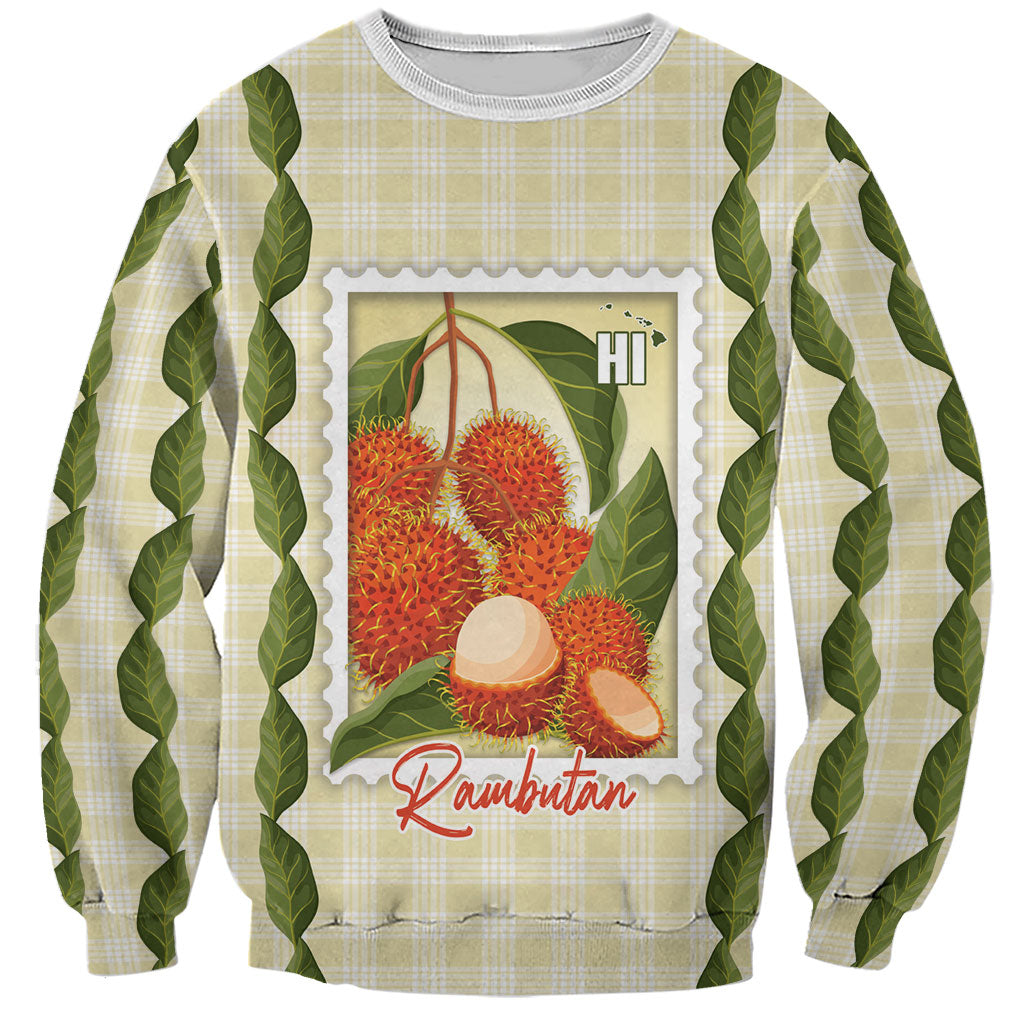 Aloha Hawaii Rambutan Palaka Motifs Sweatshirt Hawaiian Fruit Stylized Stamp LT14 Unisex Yellow - Polynesian Pride