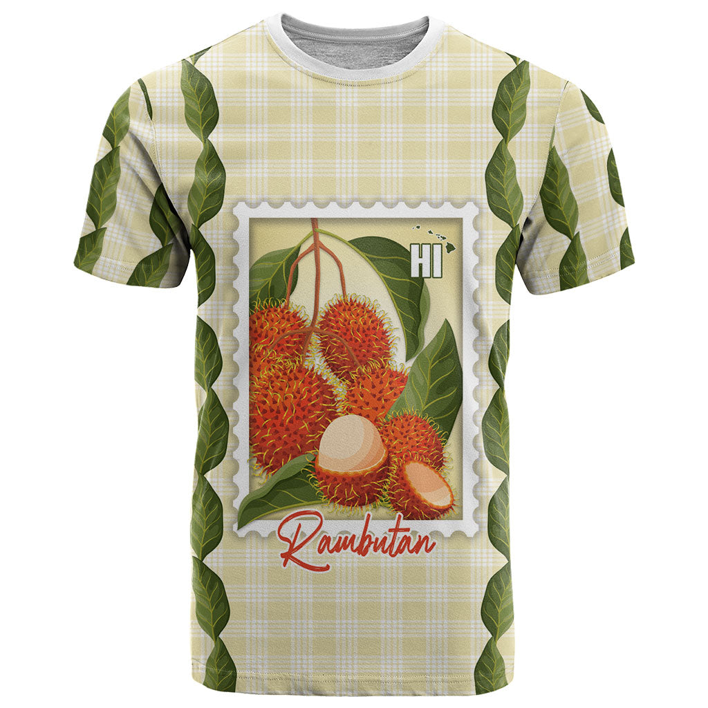 Aloha Hawaii Rambutan Palaka Motifs T Shirt Hawaiian Fruit Stylized Stamp LT14 Yellow - Polynesian Pride