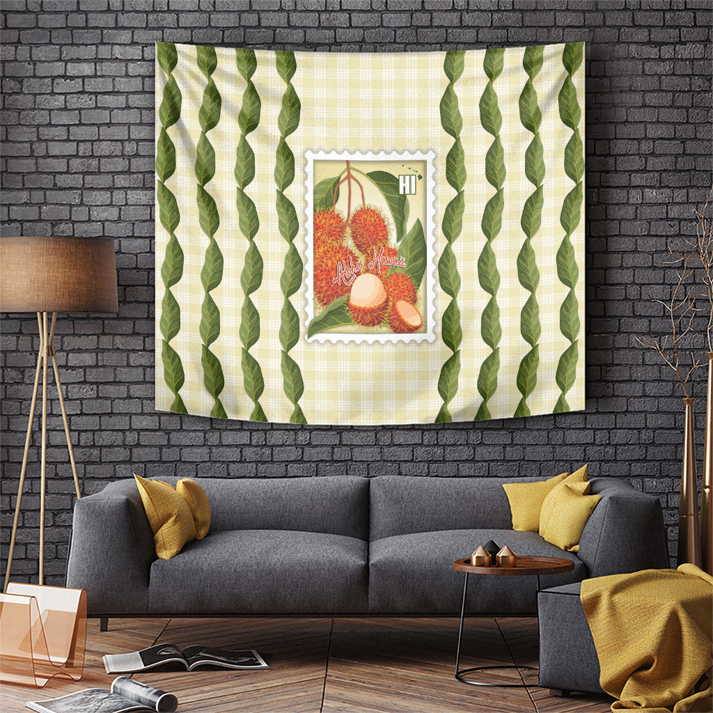 Aloha Hawaii Rambutan Palaka Motifs Tapestry Hawaiian Fruit Stylized Stamp LT14 Yellow - Polynesian Pride