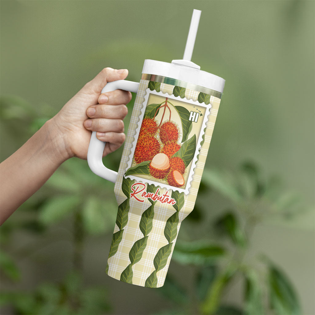 Aloha Hawaii Rambutan Palaka Motifs Tumbler With Handle Hawaiian Fruit Stylized Stamp LT14 - Polynesian Pride