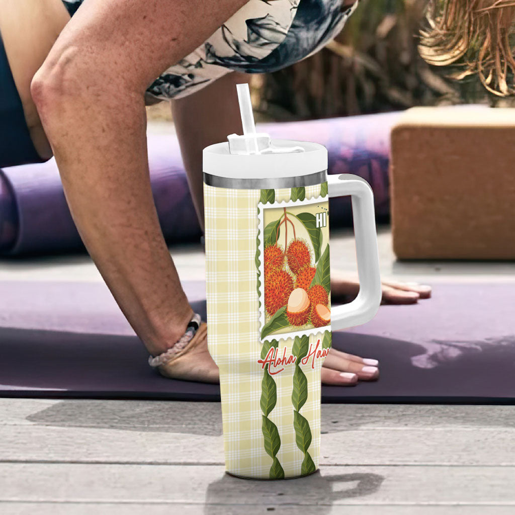 Aloha Hawaii Rambutan Palaka Motifs Tumbler With Handle Hawaiian Fruit Stylized Stamp LT14 - Polynesian Pride