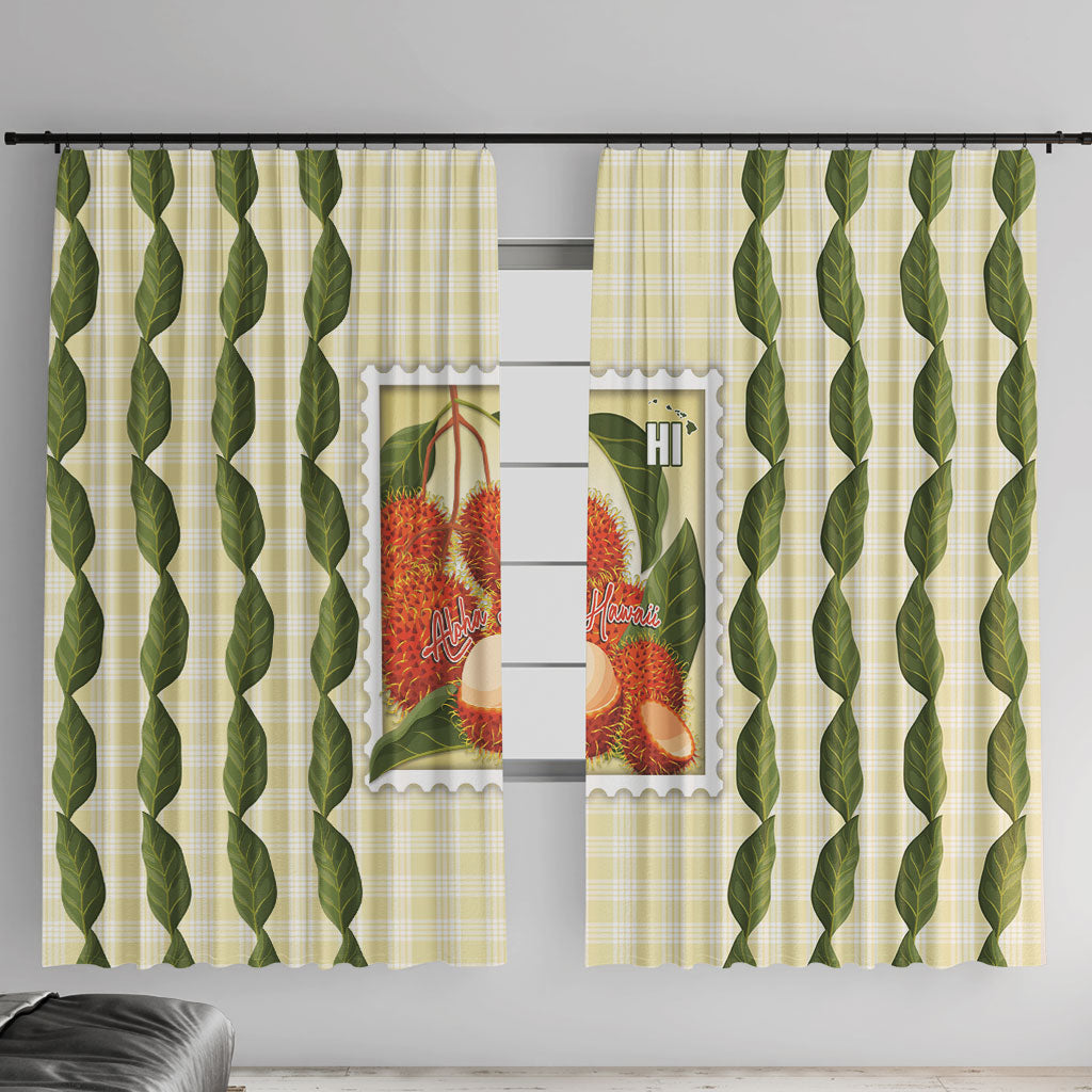 Aloha Hawaii Rambutan Palaka Motifs Window Curtain Hawaiian Fruit Stylized Stamp LT14 With Hooks Yellow - Polynesian Pride
