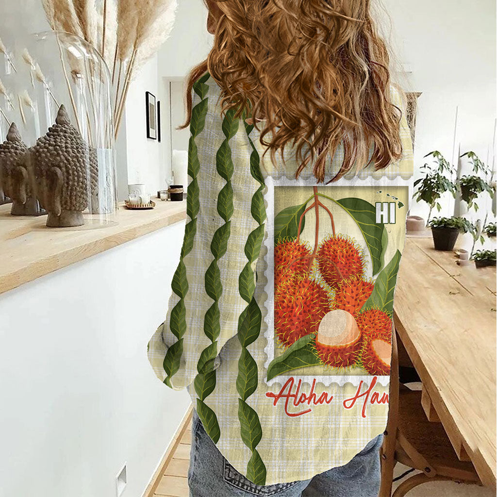 Aloha Hawaii Rambutan Palaka Motifs Women Casual Shirt Hawaiian Fruit Stylized Stamp LT14 - Polynesian Pride