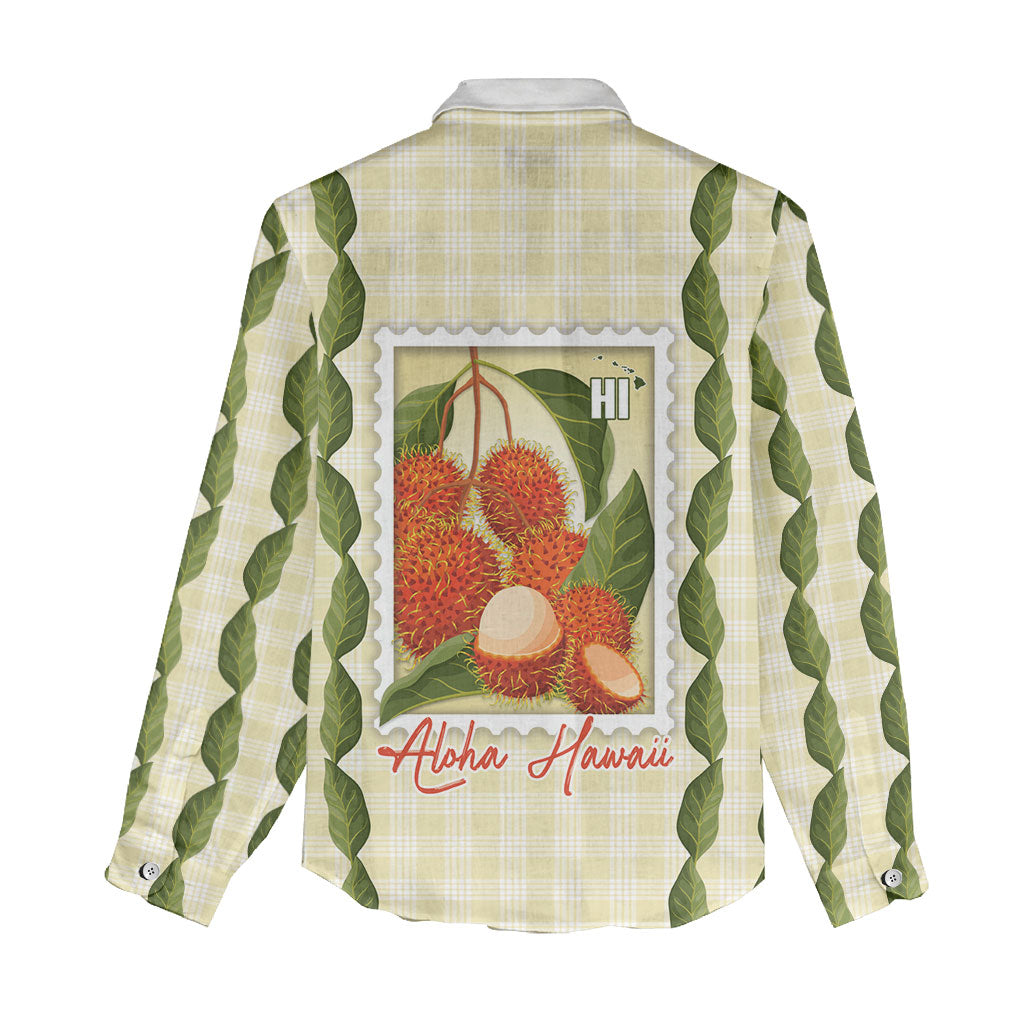 Aloha Hawaii Rambutan Palaka Motifs Women Casual Shirt Hawaiian Fruit Stylized Stamp LT14 - Polynesian Pride