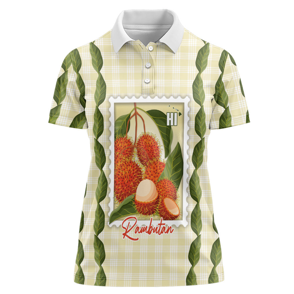 Aloha Hawaii Rambutan Palaka Motifs Women Polo Shirt Hawaiian Fruit Stylized Stamp LT14 Female Yellow - Polynesian Pride