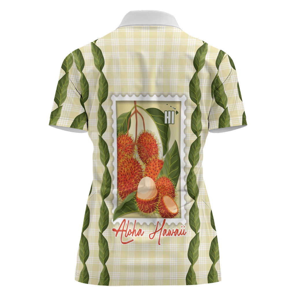 Aloha Hawaii Rambutan Palaka Motifs Women Polo Shirt Hawaiian Fruit Stylized Stamp LT14 - Polynesian Pride