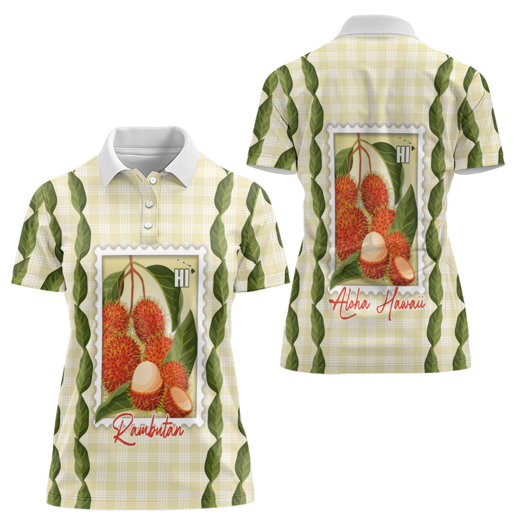 Aloha Hawaii Rambutan Palaka Motifs Women Polo Shirt Hawaiian Fruit Stylized Stamp LT14 - Polynesian Pride