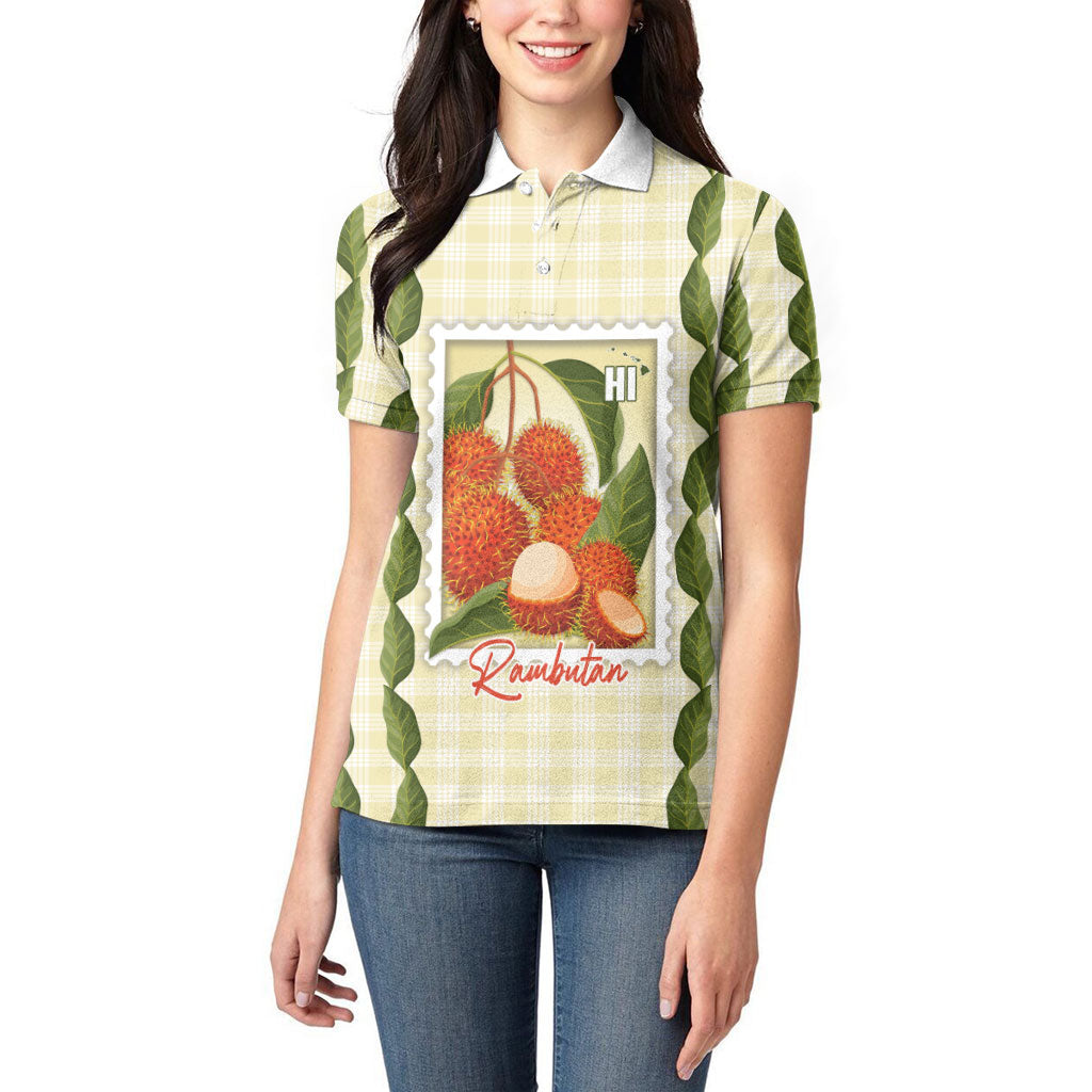 Aloha Hawaii Rambutan Palaka Motifs Women Polo Shirt Hawaiian Fruit Stylized Stamp LT14 - Polynesian Pride