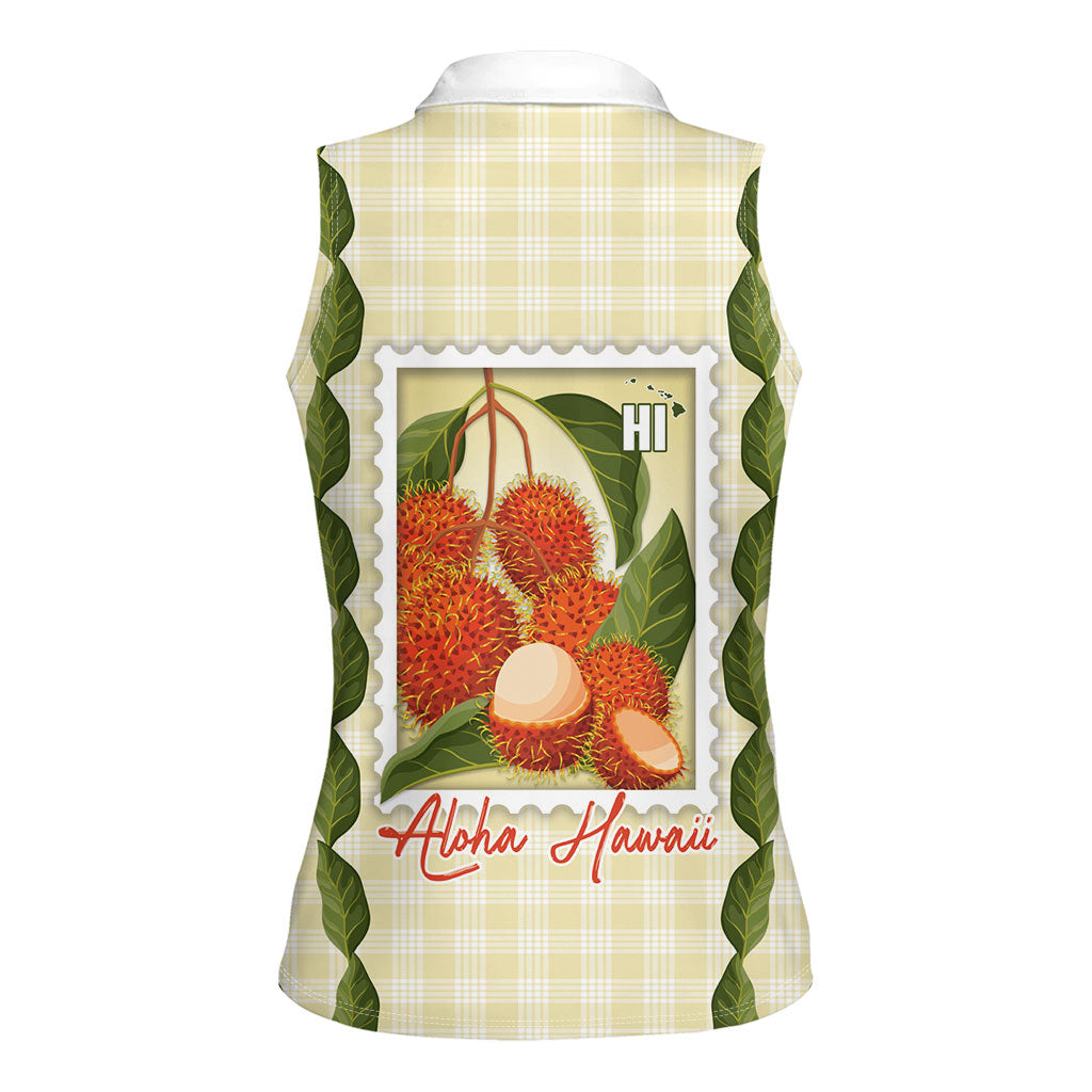 Aloha Hawaii Rambutan Palaka Motifs Women Sleeveless Polo Shirt Hawaiian Fruit Stylized Stamp LT14 - Polynesian Pride