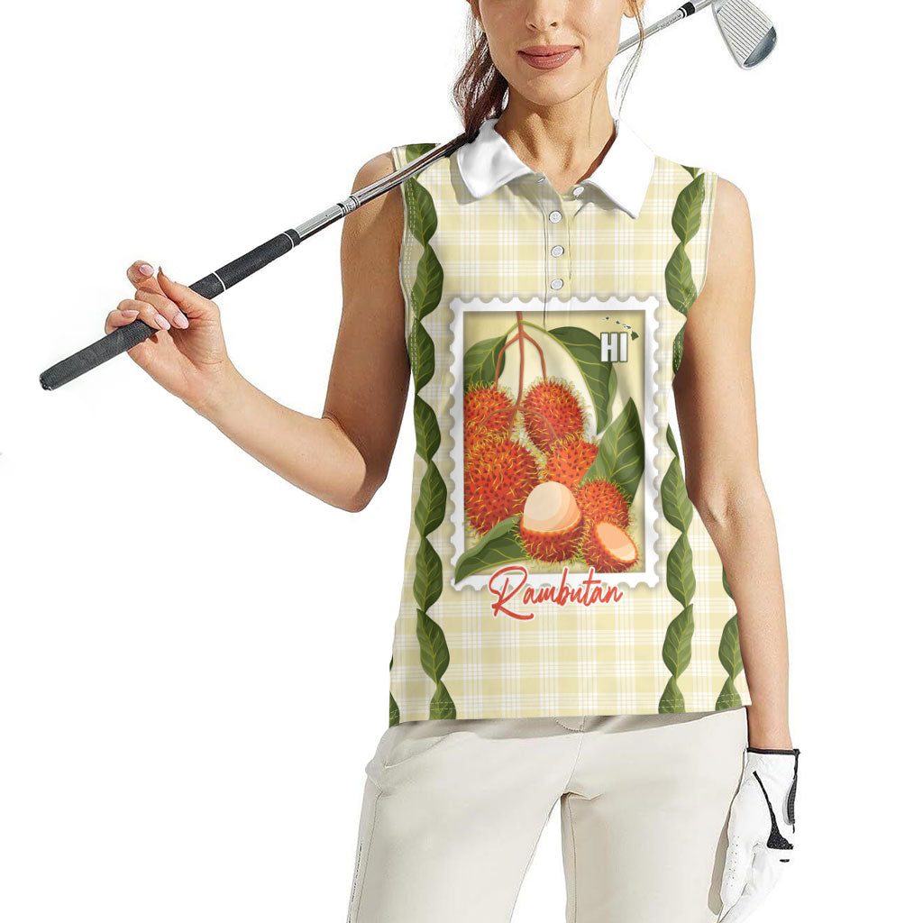 Aloha Hawaii Rambutan Palaka Motifs Women Sleeveless Polo Shirt Hawaiian Fruit Stylized Stamp LT14 - Polynesian Pride