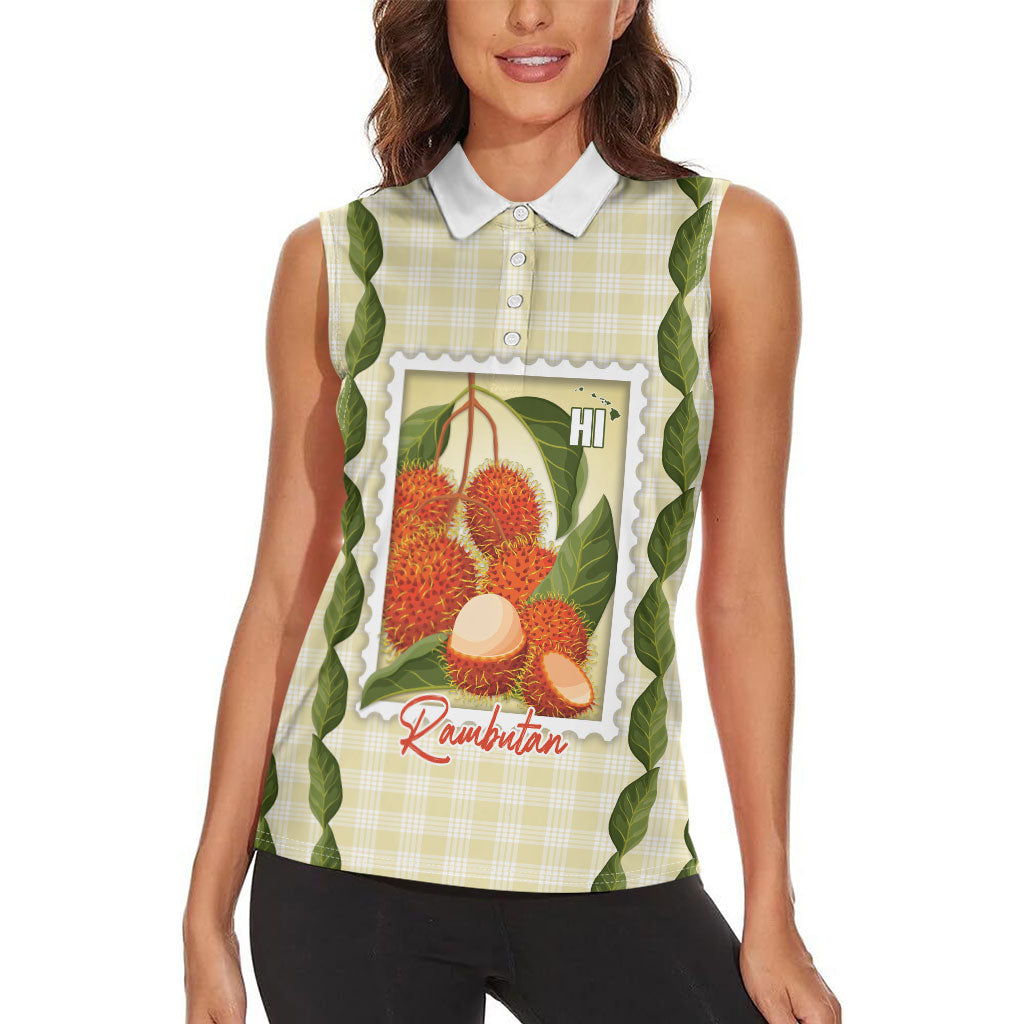 Aloha Hawaii Rambutan Palaka Motifs Women Sleeveless Polo Shirt Hawaiian Fruit Stylized Stamp LT14 - Polynesian Pride