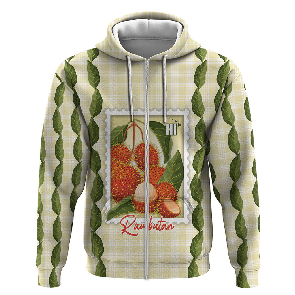 Aloha Hawaii Rambutan Palaka Motifs Zip Hoodie Hawaiian Fruit Stylized Stamp LT14 Zip Hoodie Yellow - Polynesian Pride