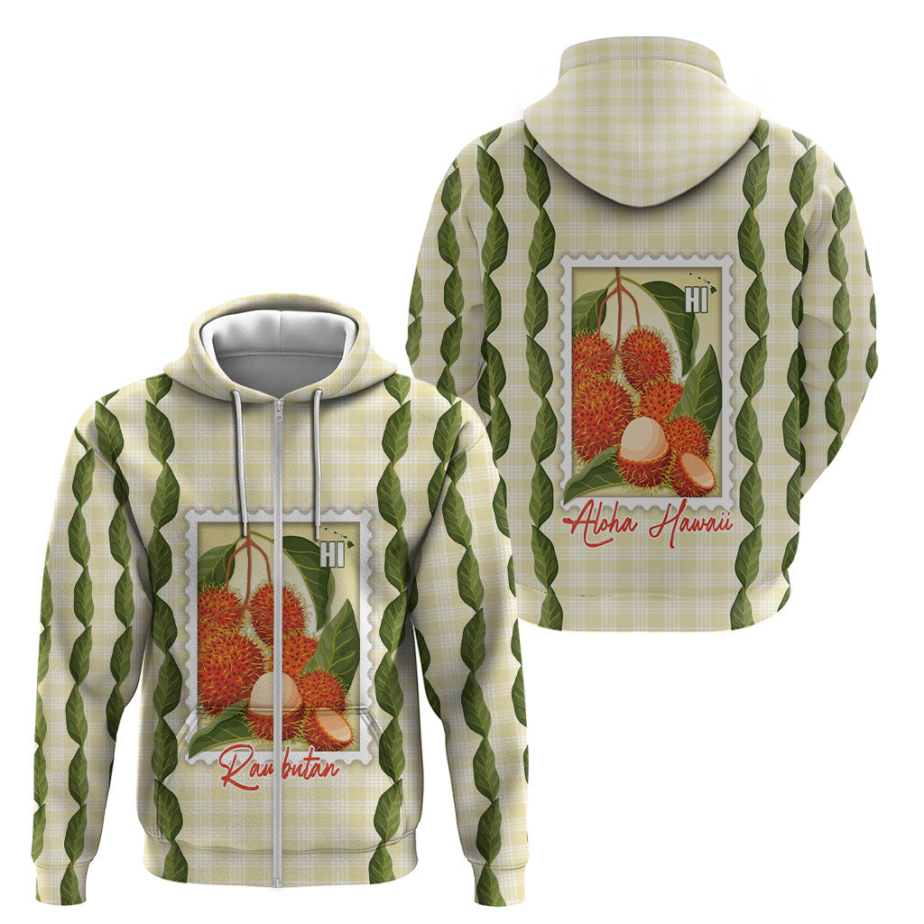 Aloha Hawaii Rambutan Palaka Motifs Zip Hoodie Hawaiian Fruit Stylized Stamp LT14 - Polynesian Pride