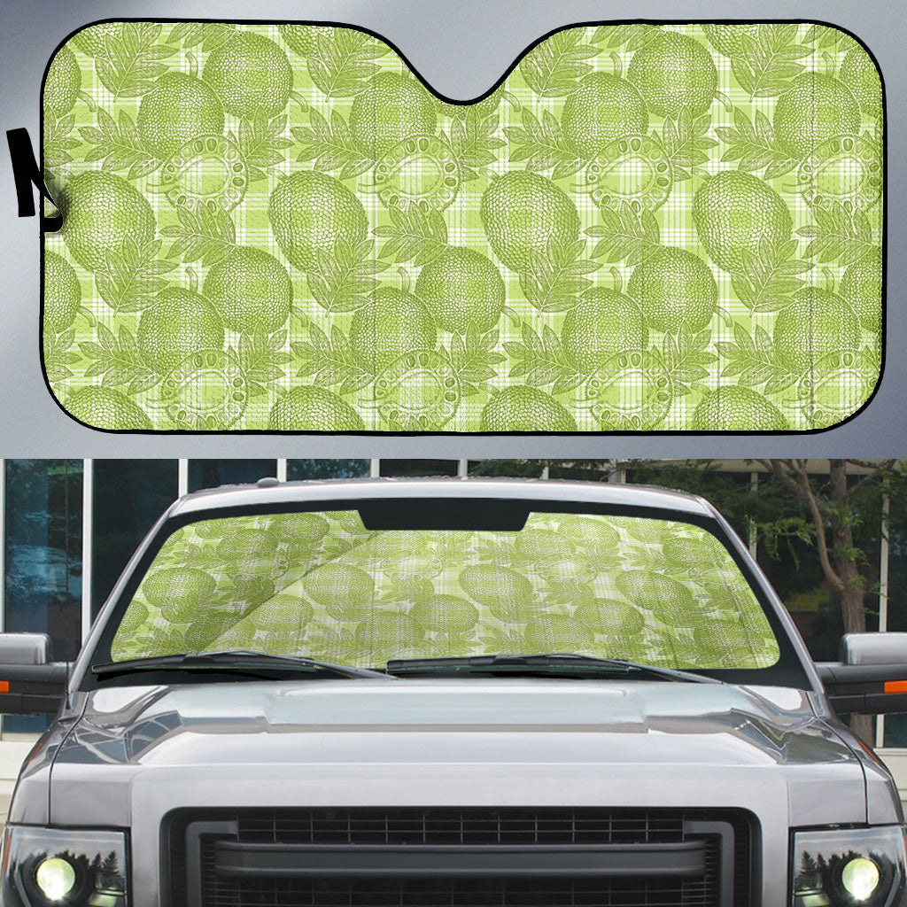 Omaomao Hawaii Breadfruit Palaka Motifs Auto Sun Shade LT14 Green - Polynesian Pride