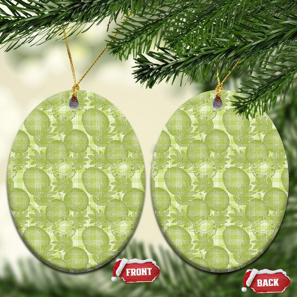 Omaomao Hawaii Breadfruit Palaka Motifs Ceramic Ornament LT14 Oval Green - Polynesian Pride