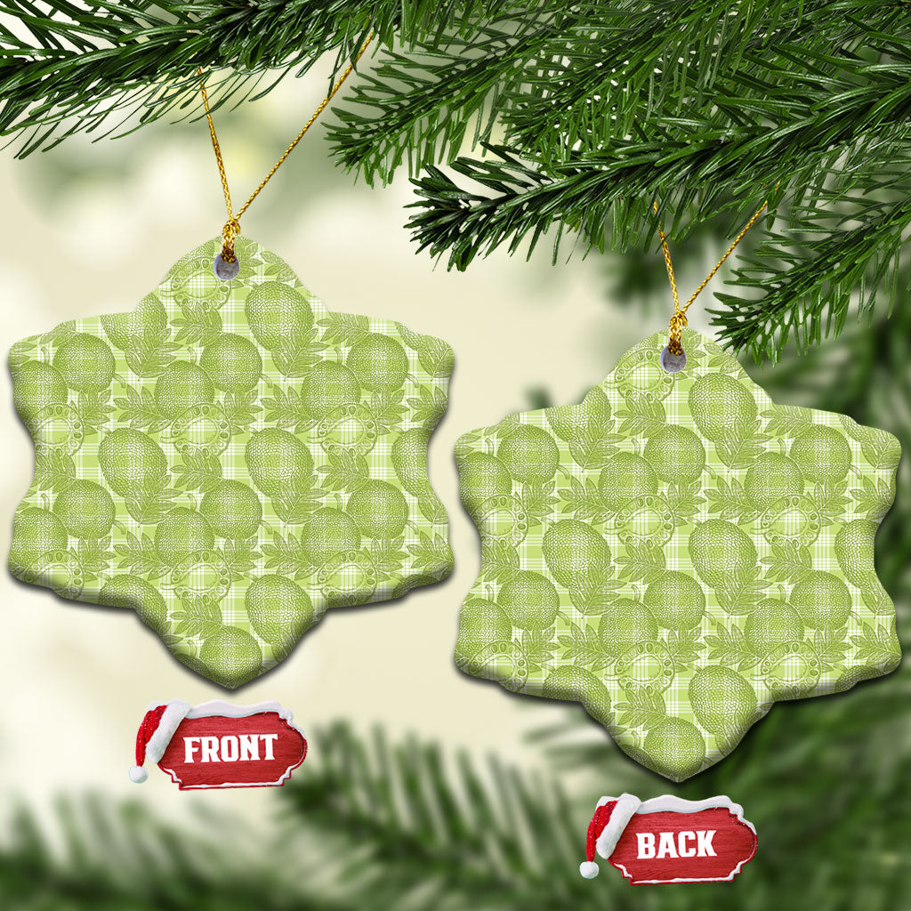 Omaomao Hawaii Breadfruit Palaka Motifs Ceramic Ornament LT14 Snow Flake Green - Polynesian Pride