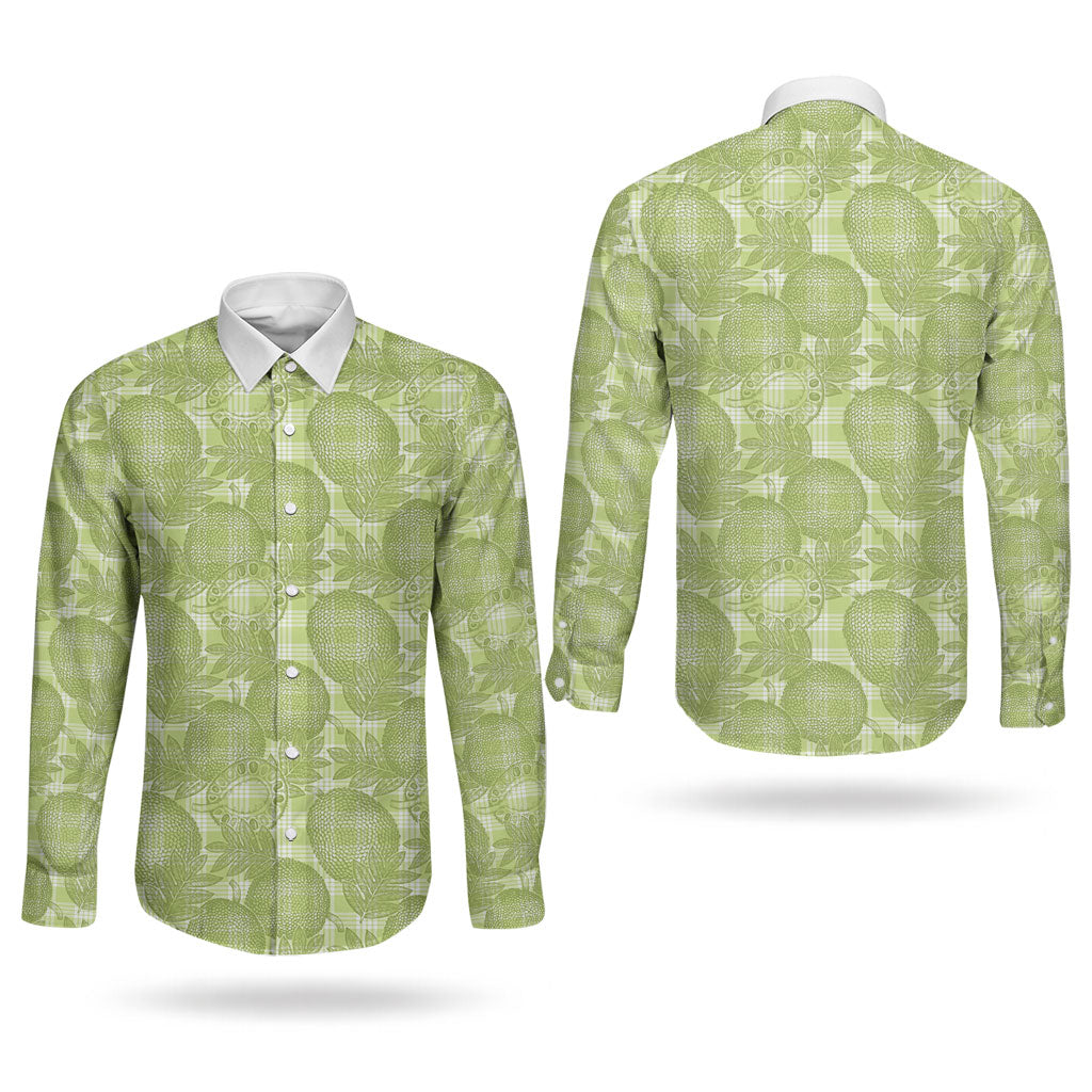 Omaomao Hawaii Breadfruit Palaka Motifs Couples Matching Puletasi and Long Sleeve Button Shirt LT14 - Polynesian Pride