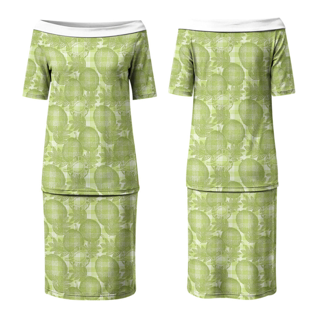 Omaomao Hawaii Breadfruit Palaka Motifs Couples Matching Puletasi and Long Sleeve Button Shirt LT14 - Polynesian Pride