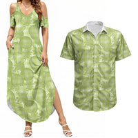 Omaomao Hawaii Breadfruit Palaka Motifs Couples Matching Summer Maxi Dress and Hawaiian Shirt LT14 Green - Polynesian Pride