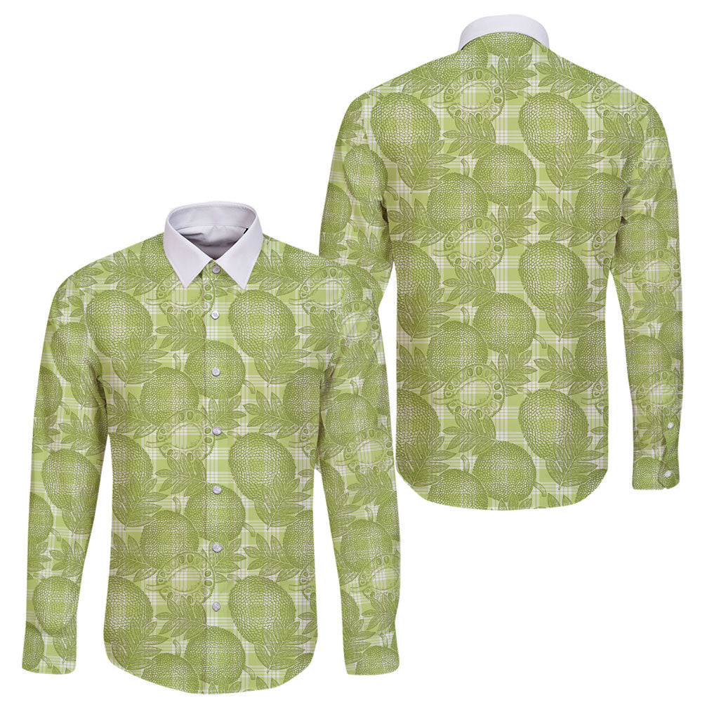 Omaomao Hawaii Breadfruit Palaka Motifs Family Matching Mermaid Dress and Hawaiian Shirt LT14 Dad's Shirt - Long Sleeve Green - Polynesian Pride