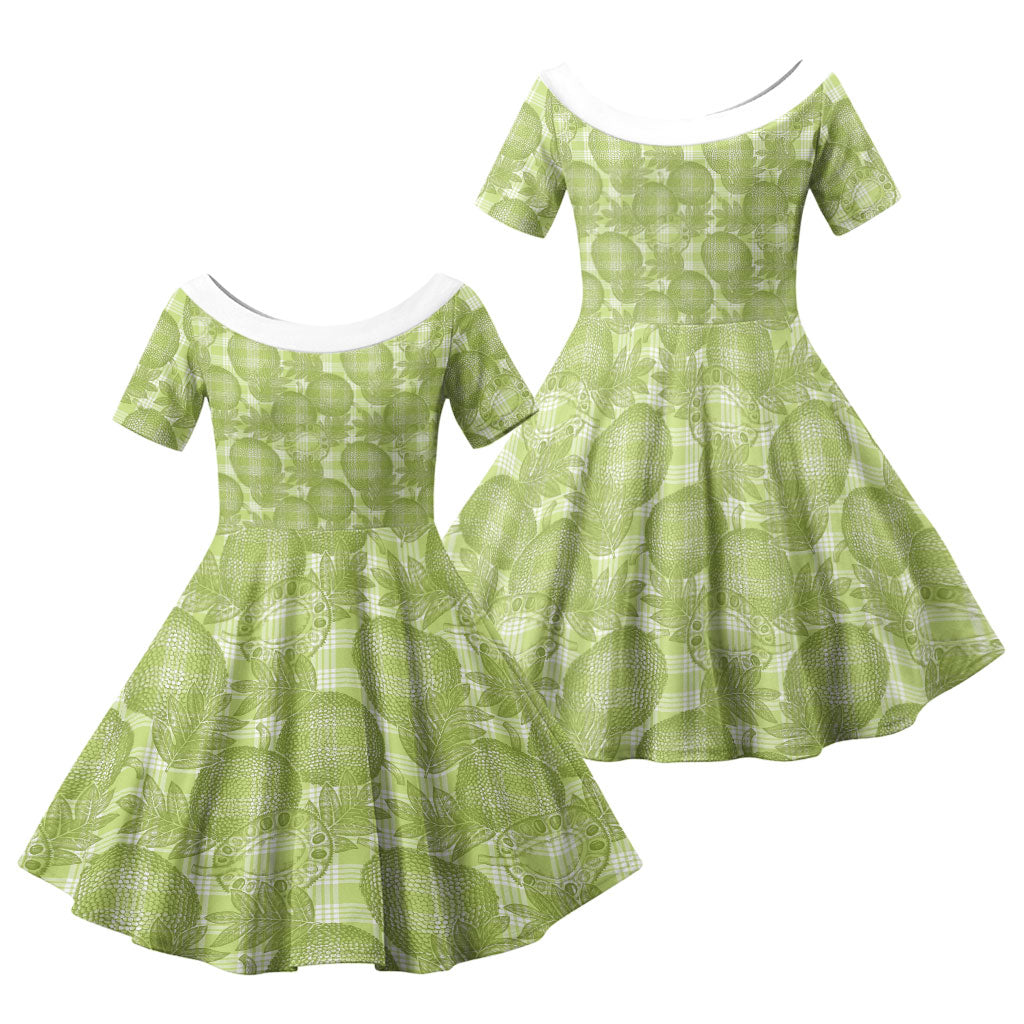 Omaomao Hawaii Breadfruit Palaka Motifs Family Matching Mermaid Dress and Hawaiian Shirt LT14 Daughter's Dress Green - Polynesian Pride