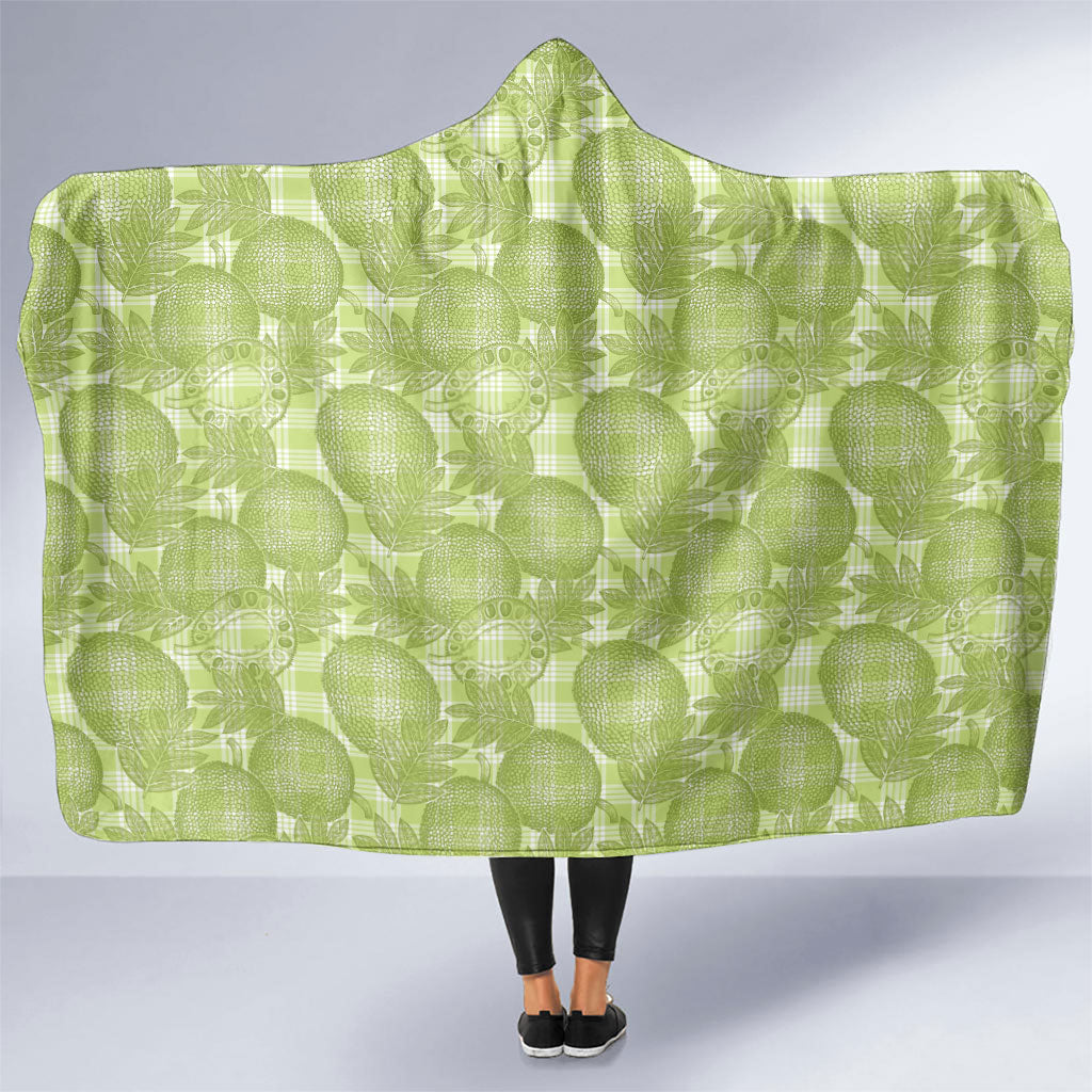 Omaomao Hawaii Breadfruit Palaka Motifs Hooded Blanket LT14 One Size Green - Polynesian Pride