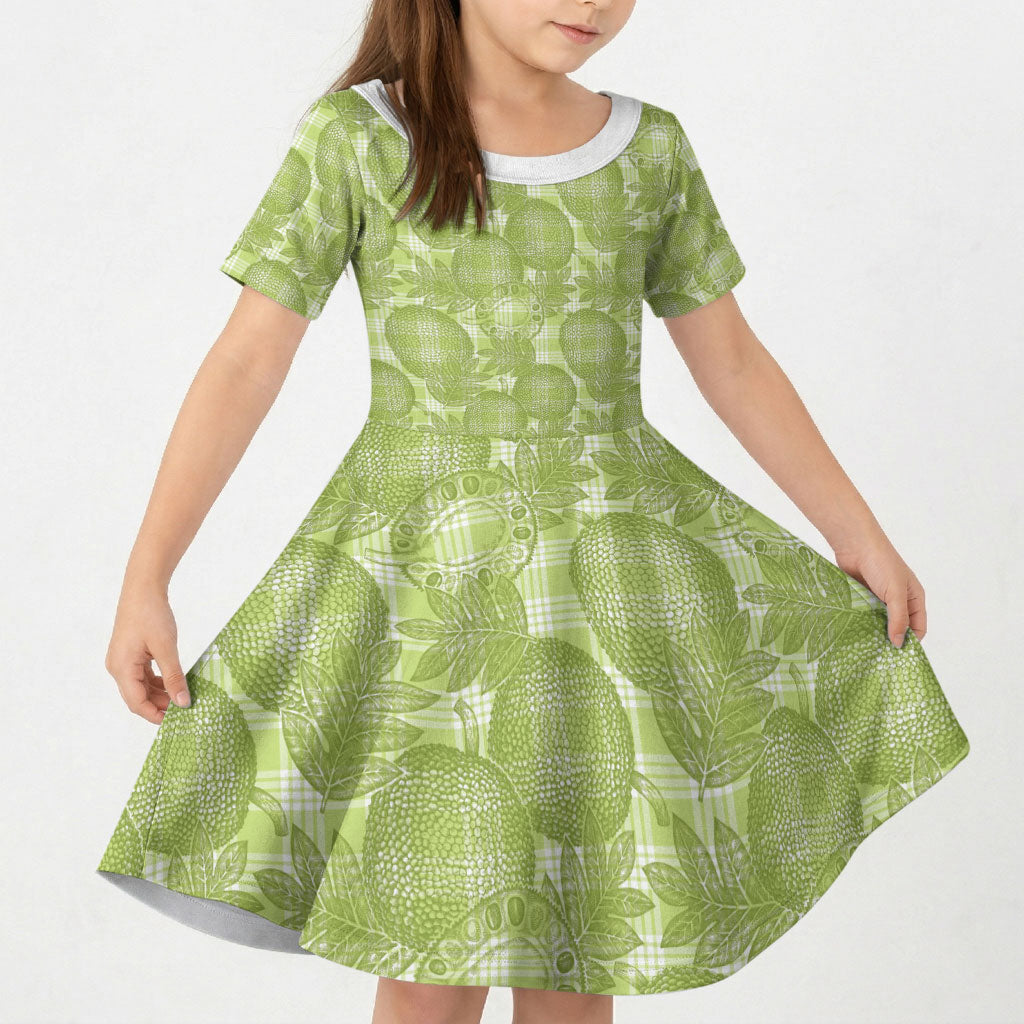 Omaomao Hawaii Breadfruit Palaka Motifs Kid Short Sleeve Dress LT14 KID Green - Polynesian Pride