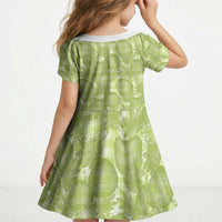Omaomao Hawaii Breadfruit Palaka Motifs Kid Short Sleeve Dress LT14 - Polynesian Pride
