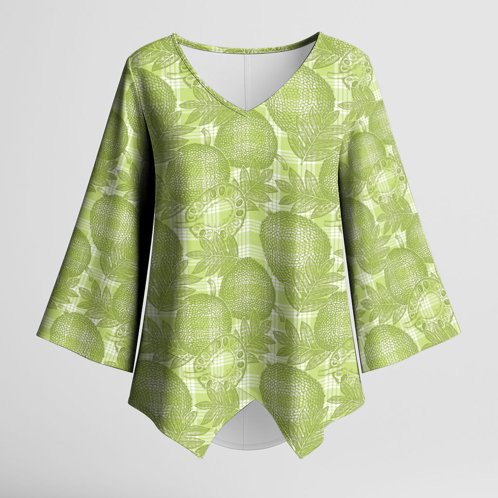 Omaomao Hawaii Breadfruit Palaka Motifs Kimono Sleeve Blouse LT14 Female Green - Polynesian Pride