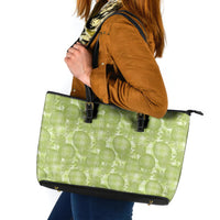 Omaomao Hawaii Breadfruit Palaka Motifs Leather Tote Bag LT14 Green - Polynesian Pride