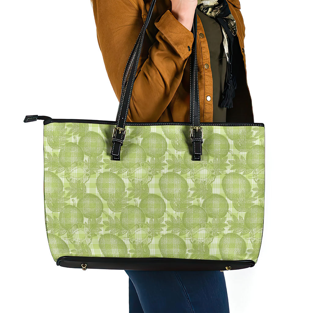 Omaomao Hawaii Breadfruit Palaka Motifs Leather Tote Bag LT14 - Polynesian Pride