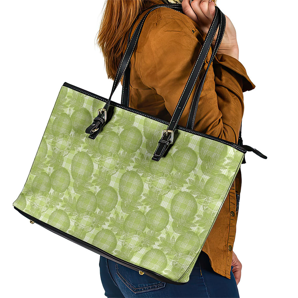 Omaomao Hawaii Breadfruit Palaka Motifs Leather Tote Bag LT14 - Polynesian Pride