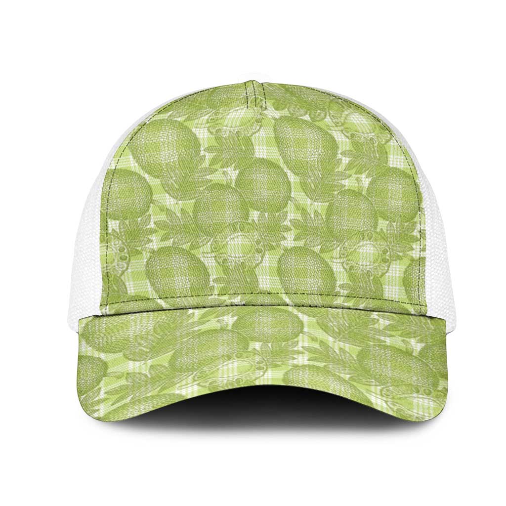Omaomao Hawaii Breadfruit Palaka Motifs Mesh Trucker Cap LT14 One Size White Green - Polynesian Pride