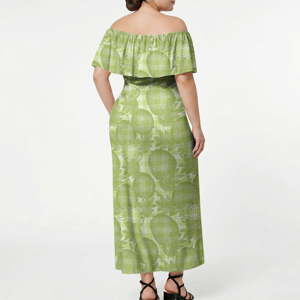 Omaomao Hawaii Breadfruit Palaka Motifs Off Shoulder Maxi Dress LT14 - Polynesian Pride
