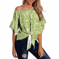 Omaomao Hawaii Breadfruit Palaka Motifs Off Shoulder Wrap Waist Top LT14 Green - Polynesian Pride