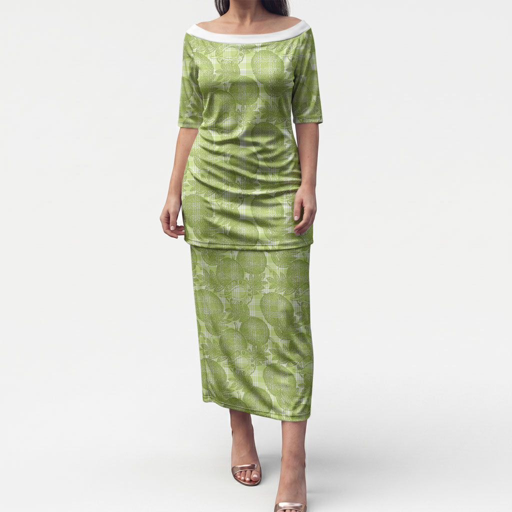 Omaomao Hawaii Breadfruit Palaka Motifs Puletasi LT14 Long Dress Green - Polynesian Pride