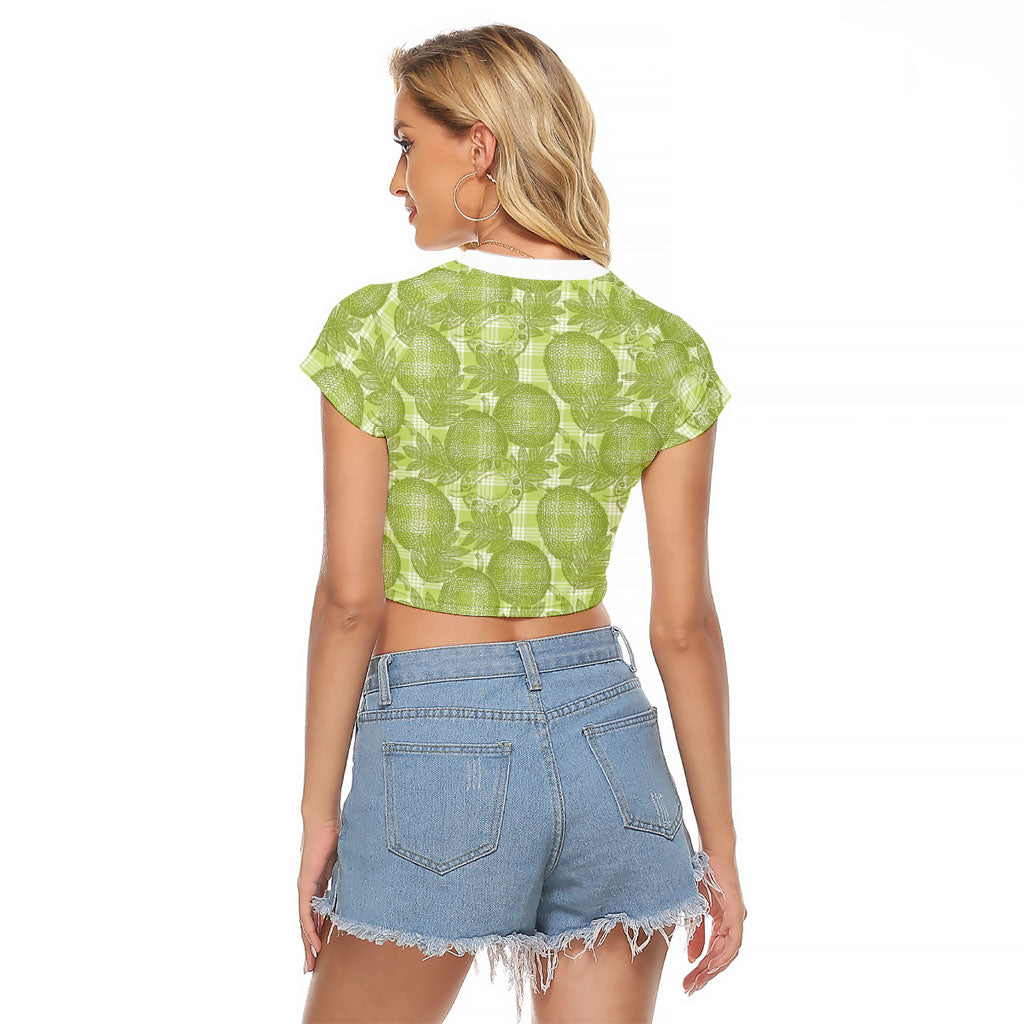 Omaomao Hawaii Breadfruit Palaka Motifs Raglan Cropped T Shirt LT14 - Polynesian Pride
