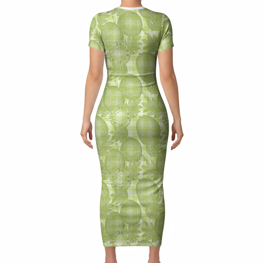 Omaomao Hawaii Breadfruit Palaka Motifs Short Sleeve Bodycon Dress LT14 - Polynesian Pride